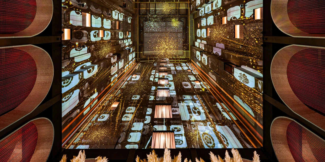 WA-RA’s dining space with immersive projection art at InterContinental Kaohsiung